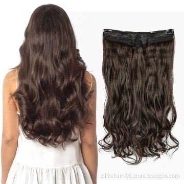 Wholesale Soft 24 inch Heat Resistant Fiber 17 Colors 180g Wavy Clip in Hair Extension One Piece Synthetic Hair Extensions